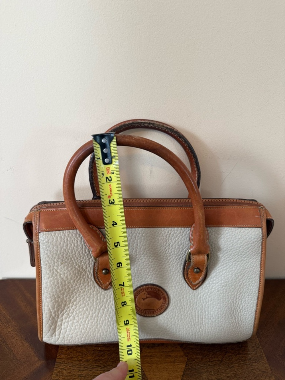 Dooney & Bourke White and Tan Pebbled Leather Satchel - Picture 5 of 10